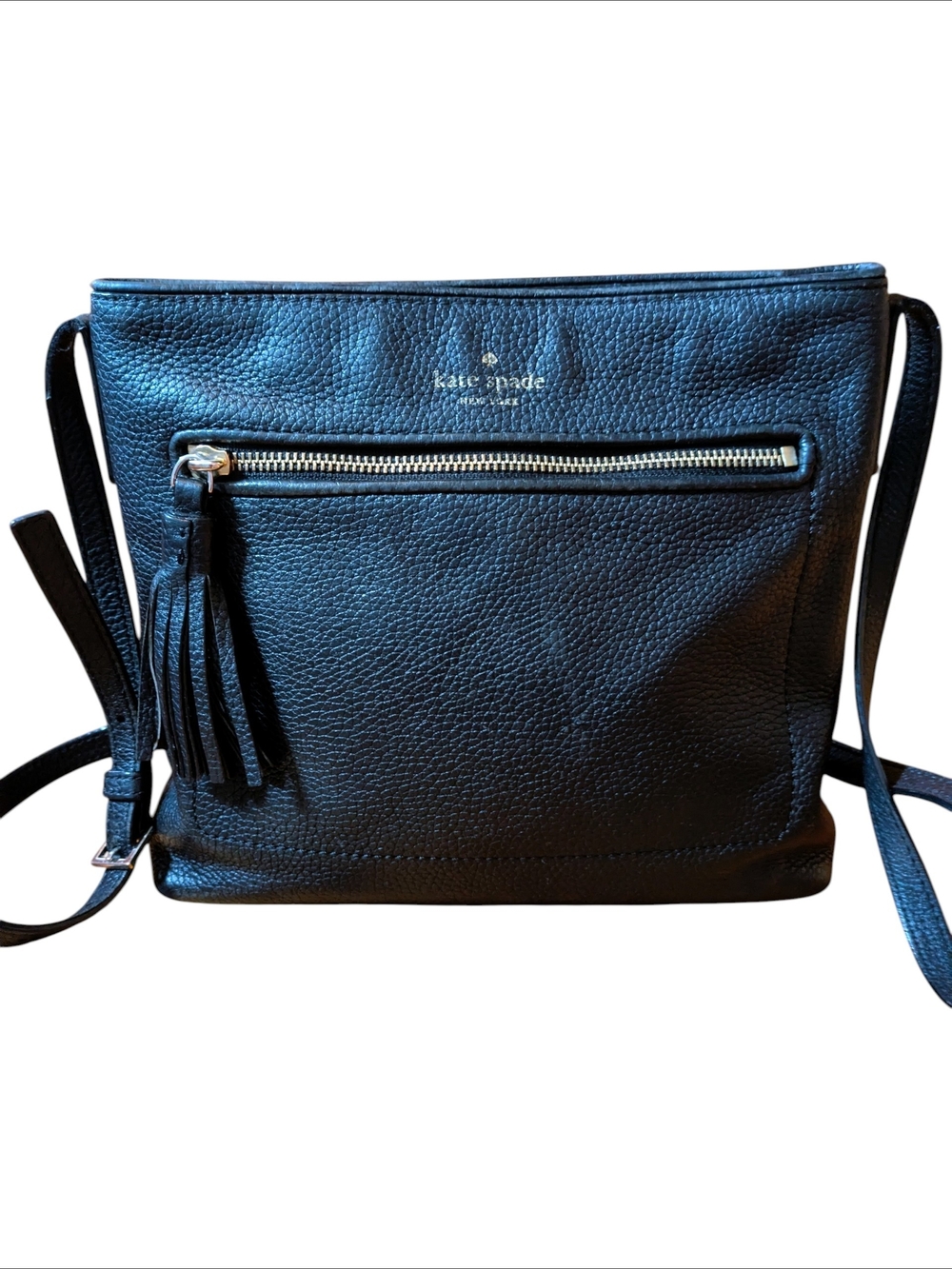 Kate Spade Black Pebbled Leather Crossbody with Tassel Zip